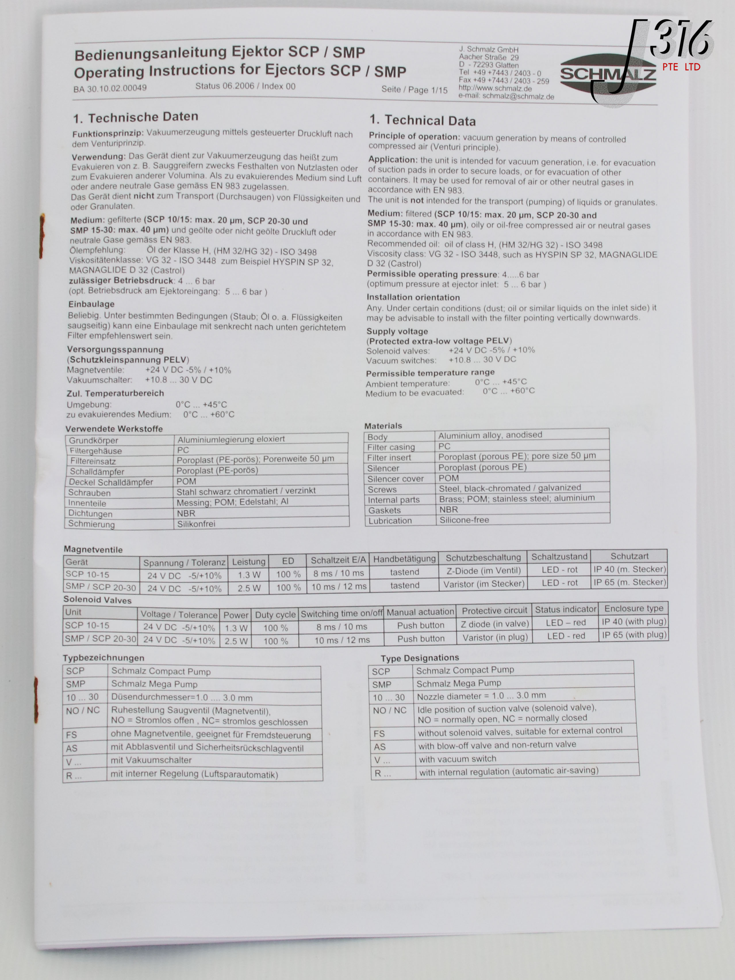 19462 SCHMALZ COMPACT EJECTOR,10.02.02.00616 W/ VACUUM SWITCH ...